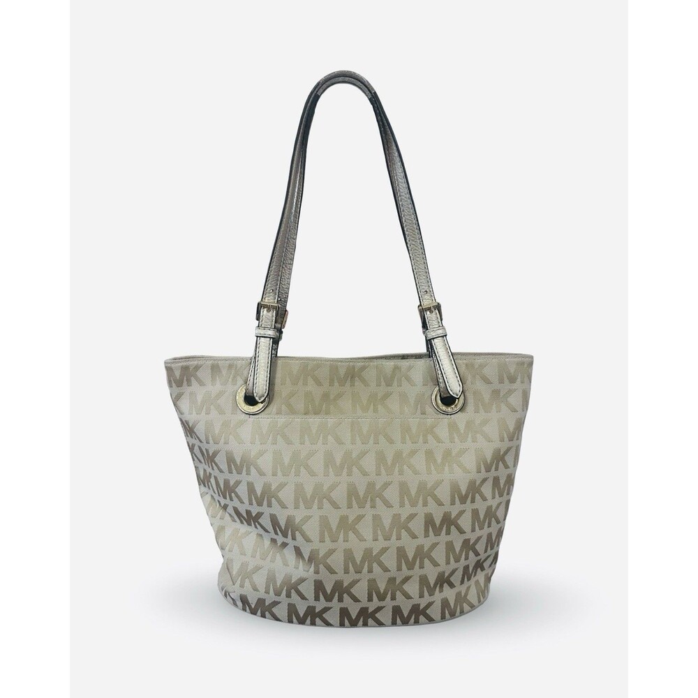 Michael Kors, Gold Canvas Shoulder Bag with Gold Trim and Handle preowned